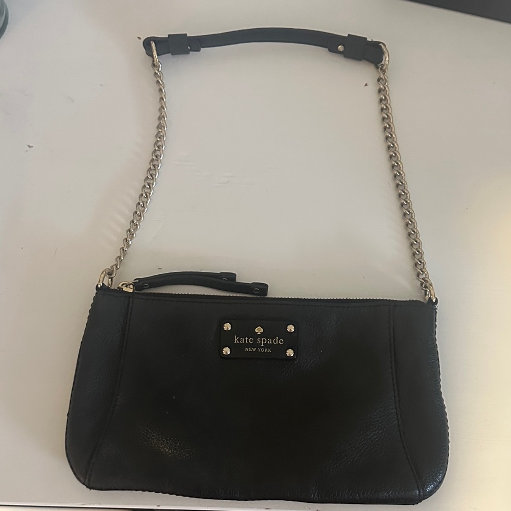 Kate Spade Black Leather Clutch with Gold Chain